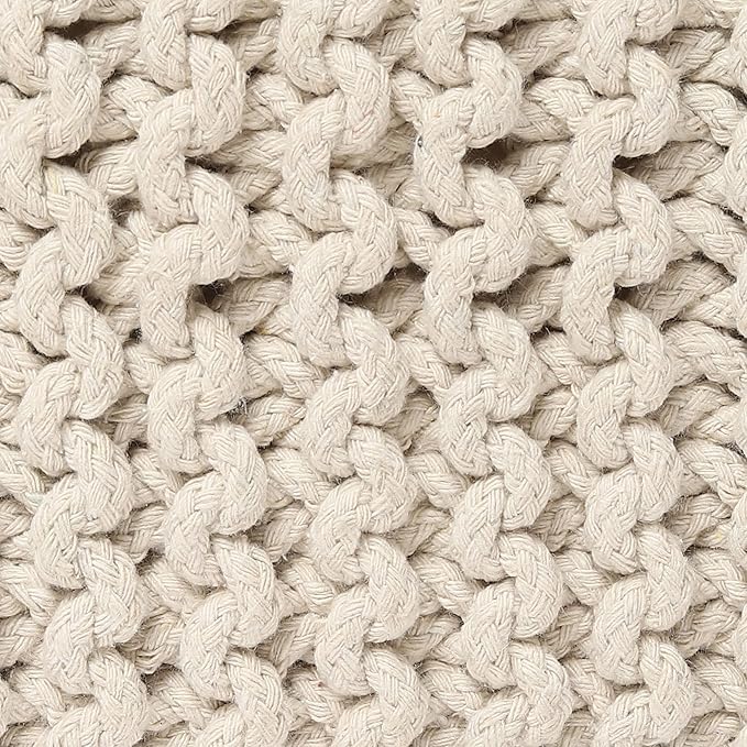 REDEARTH · Cube Low Pouf Foot Stool Ottoman - Hand Knitted Poof - Cord Boho Pouffe - Home Décor - Stuffed Footrest for Living Room - Nursery - Bedroom - Covered Patio - Room (16" x 16" x 8") - Ivory