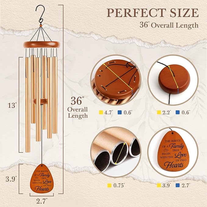 60th Wedding Anniversary Wind Chime, Happy 60th Anniversary Romantic Gifts for Couple, Parents, Wife, Husband, Friends, Diamond Anniversary's Keepsake Gifts Ideas-Large 36''