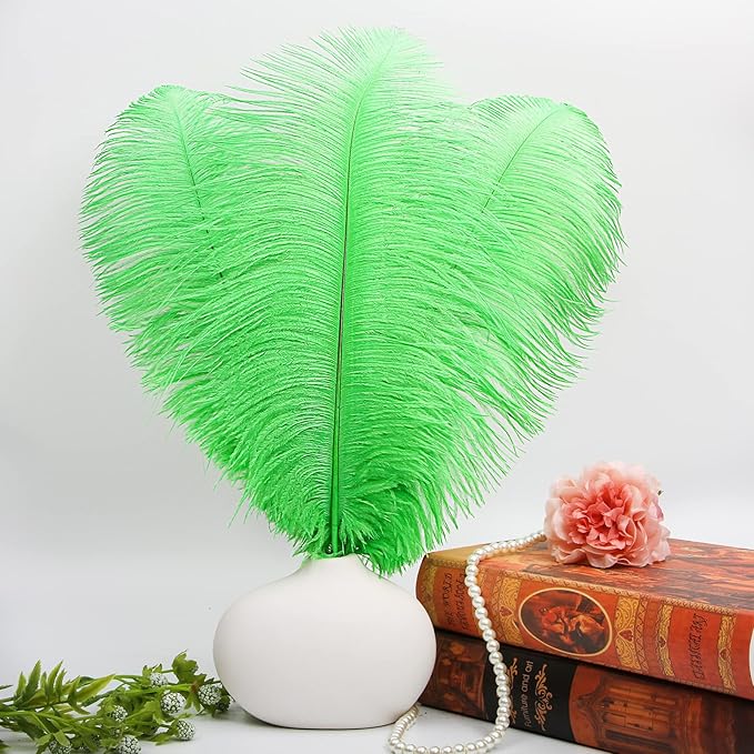 THARAHT Green Ostrich Feathers 12pcs Large Natural Bulk 12-14Inch 30cm-35cm for Wedding Party Centerpieces Mardi Gras and Home Decoration Feathers