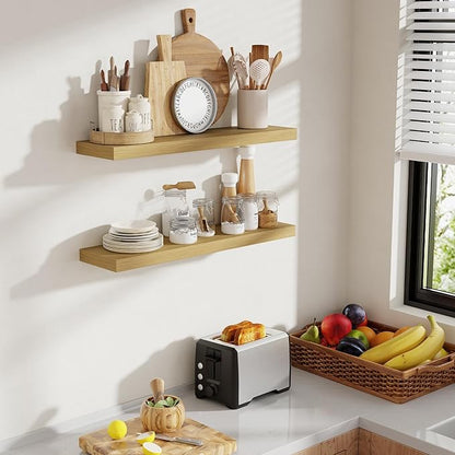 30 Inch Floating Shelves, 8 Inch Deep Floating Shelves for Wall, Hanging Shelf with Invisible Brackets, Deep Shelves for Bathroom, Bedroom, Living Room, Oak, Set of 2