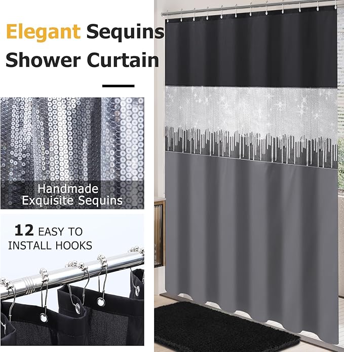 Bathroom Sets with Shower Curtain and Rugs,24PCS Black Bathroom Set Shower Curtain Set with Bathroom Trash Can Bathroom Accessories