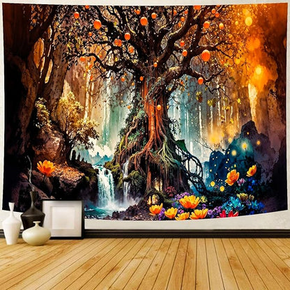 Delur Magical Forest Tapestry Fantasy Tree of Life Fairy Tale Enchanted Mystical Forest Tapestry Psychedelic Nature Landscape Wall Hanging Headboard for Bedroom Living Room Home Decor (59.1" x 78.7")