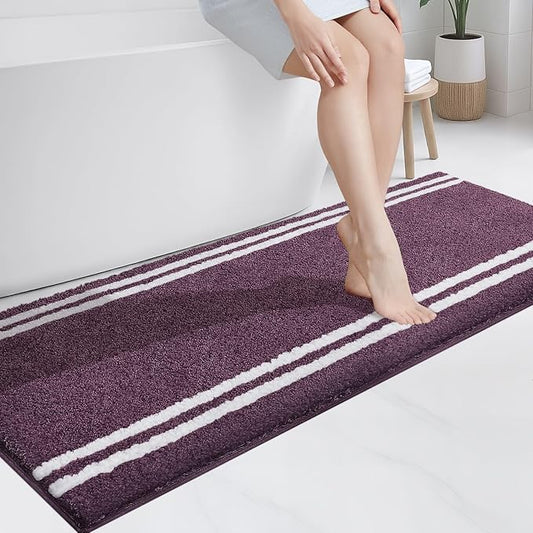 PURRUGS Bathroom Rug Non-Slip Machine Washable 24" x 60", Super Absorbent and Quick Dry Shaggy Microfiber Bath Mat, Extra Soft and Plush Bath Rug for Bathtub, Shower and Sink, Purple