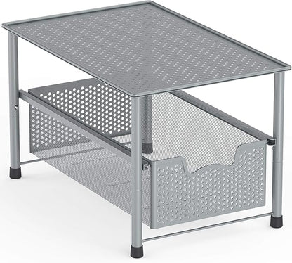 Simple Houseware Stackable Under Sink Cabinet Sliding Basket Organizer Drawer, Silver
