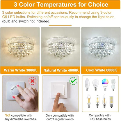 Empire Crystal Wall Sconces, Chrome Wall Light Fixtures, Luxury Wall Lamp for Living Room Bedroom Bathroom Bedside Hallway Stairway