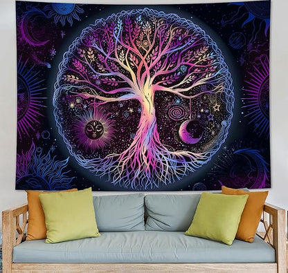 FORATER Tree of Life Tapestry Wall Hanging Colorful Life Tree Tapestries Aesthetic Sun and Moon Galaxy Wall Tapestry for Bedroom Living Room Dorm (61 x 82 Inch, Multicolor)