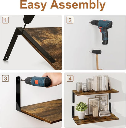 36 Inch Floating Shelves Wall Mounted, 12 Inch Deep Wall Shelves with Visible Brackets, Deep Bookshelf for Home, Rustic Bathroom Shelf, Deep Shelves for Plant, Books, Rustic Brown, Set of 2