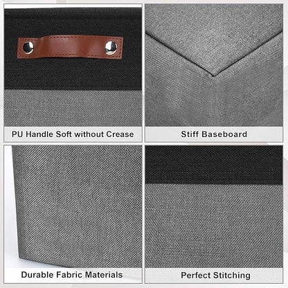 13x13 Cube Storage Bins, Collapsible Fabric Storage Box, 4 Pack Closet Baskets with Handles for Organizing, Shelf, Toys, Clothes, Home, Office, Nursery (Grey&Black)