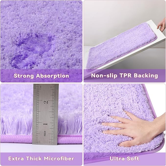 24PCS Bathroom Sets with Shower Curtain and Rugs,Bathroom Sets with Extra Soft and Absorbent Bath Rugs Purple Shower Curtain Set