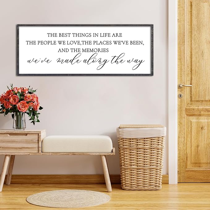 The Best Things in Life Wall Decor Sign 32 x 12 Inch Memories Inspirational Quotes Wood Framed Family Entryway Living Room Home Wall Art for Farmhouse Bedroom Room (Black)