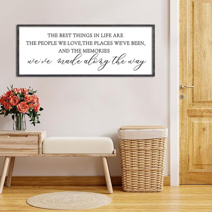 The Best Things in Life Wall Decor Sign 32 x 12 Inch Memories Inspirational Quotes Wood Framed Family Entryway Living Room Home Wall Art for Farmhouse Bedroom Room (Black)