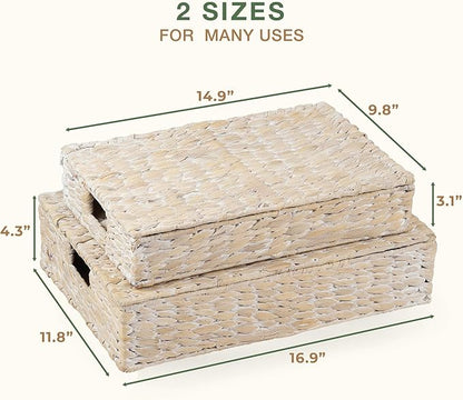 Set of 2 Decorative Storage Boxes With Lids for Home Decor, Shelves