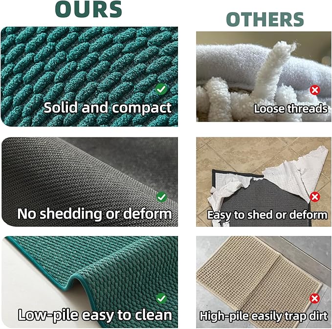 Small Bathroom Rugs Non Slip Washable Bath Rugs Super Absorbent Bathroom Rug Thin Quick Dry Low Pile Bath Mats, Dark Green 12"x12"
