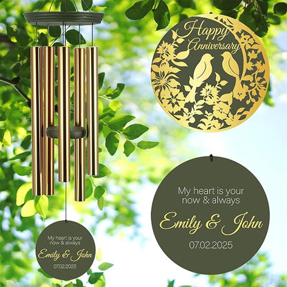 ASTARIN Happy Anniversary Wind Chimes Personalized, Deep Tone Wind Chimes for Memory Day, for Couple Friends Wife Husband, Marriage Keepsake Gift Ideas
