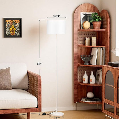 Ambimall 60'' Modern Floor Lamp with Shade, Tall Lamps for Living Room, Bedroom, Office, Dining Room, White Shade with White Pole(Without Bulb)
