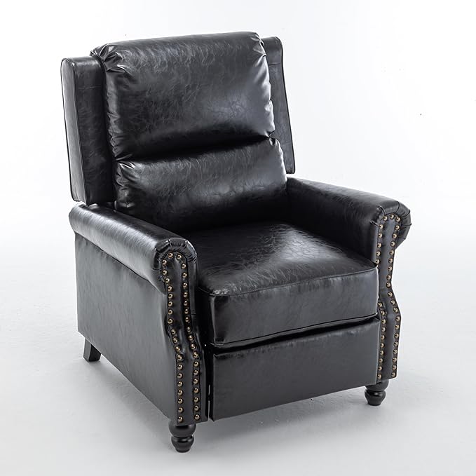 UIXE Pushback Recliner Chair, PU Leather Armchair Push Back Accent Chair for Living Room, Rivet Trim Club Chair Home Theater Overstuffed Single Sofa Bedroom Reading Seat - Black