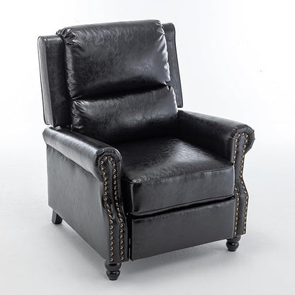 UIXE Pushback Recliner Chair, PU Leather Armchair Push Back Accent Chair for Living Room, Rivet Trim Club Chair Home Theater Overstuffed Single Sofa Bedroom Reading Seat - Black