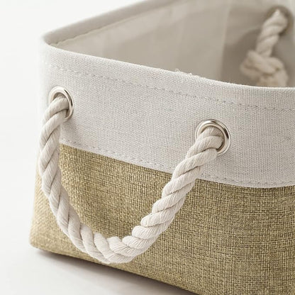 TcaFmac Storage Bins for Shelves - Small 6 Pack Collapsible Storage Basket for Organizing, Fabric Storage Cubes with Handle for Closet Cloth Toy Gift Kids (White & Khaki 11.8x7.8x5.2 inch)