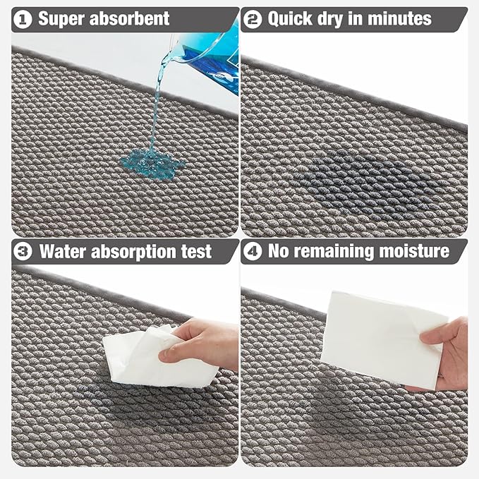 Bathroom Rugs Non Slip Washable, Super Absorbent Thin Bath Mat Small Quick Dry Low Pile Bathroom Rug, Light Grey 16" x 24" / 1'4" x 2'