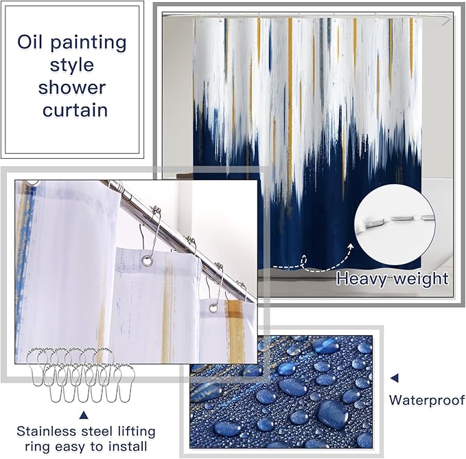 32PCS Bathroom Accessory Set Bathroom Accessories Set Navy Blue Bathroom Set, Shower Curtain Set, 2 Piece Bath Towel Set, 3PC Soap Dispenser, Toilet Brush & Trash Can