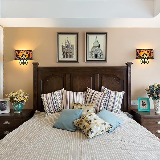 TOCHIC Farmhouse Wall Sconce, Rustic Vintage Indoor Wall Light Fixture, 2-Light Western Cow Wall Mount Light for Bedroom, Hallway, Living Room, Stairway