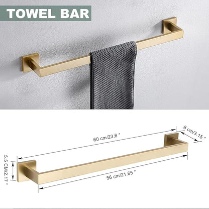 Brushed Gold Bathroom Towel Bar Holder Sets Premium Stainless Steel 4-Piece Bathroom Hardware Set Wall Mounted Bathroom Toilet Paper Holder with Shelf Set.