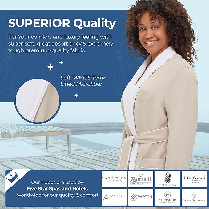 Terry Lined Microfiber Hotel Robe - Luxury Spa Bathrobe by Monarch/Cypress