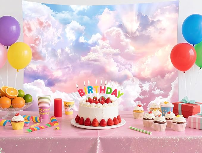 HVEST Pink Cloud Tapestry Colorful Abstract Clouds Natural Landscape Tapestries Wall Hanging for Bedroom Living Room Teen Dorm Indie Decor Poster Blanket,60x40 Inches