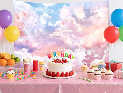 HVEST Pink Cloud Tapestry Colorful Abstract Clouds Natural Landscape Tapestries Wall Hanging for Bedroom Living Room Teen Dorm Indie Decor Poster Blanket,60x40 Inches