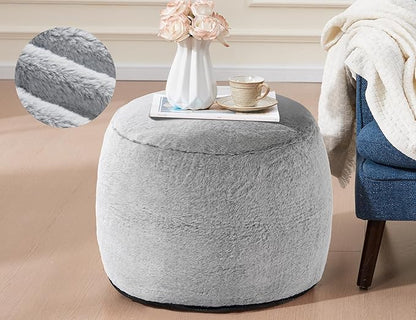 Boho Ottoman Living Room Furniture 20"x15" Large Round Ottomans Pouf Couch Foot Rest Grey Pouf Ottoman Foot Rest with Foam Chunk Filling Pouffe Ottomans Stuffed Foot Rest Poufs for Couch