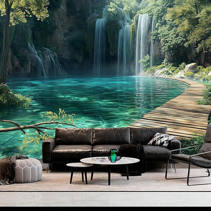 BSFHH Nature Tapestry Forest Tree Sea Cave Wall Hanging, Stream Through Rainforest Landscape Wall Art Tapestry for Bedroom Living room (Waterfall, 90"×70", Unframed)