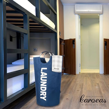 Caroeas 125L Laundry Basket,Large Laundry Hamper, Laundry Bag with Padded Handles, Clothes Hamper Stands Up Well, Collapsible Free Standing Easy Storage Washing Bin (Navy Blue,125L)