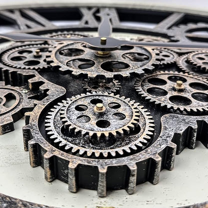 HOIBAI Large Wall Clock, Wall Clocks for Living Room Decor 30 Inch Farmhouse Vintage Rustic Kitchen Wall Decor Vintage Roman Oversized Wall Clock for Home Bedroom House, Moving Gears Clock