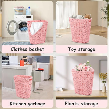 Bathroom Accessories Set with Wicker Trash Can, Pink Bathroom Accessories Pink Bathroom Sets Small Waste Basket Bathroom Trash Can for Bedroom Bathroom