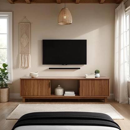 Walker Edison Arundo Fluted TV Stand for TVs up to 65 Inches, 58" TV Stand, Mocha