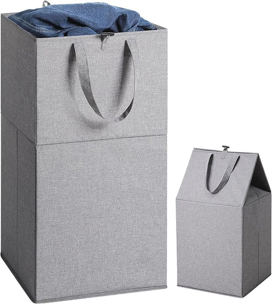 SOLEDI Freestanding Strong Transformable Laundry Hamper, Dual-Function Design, Large Collapsible Laundry Basket with Extended Handles, Easy to Carry, Clothes hamper for laundry（75L,Grey）