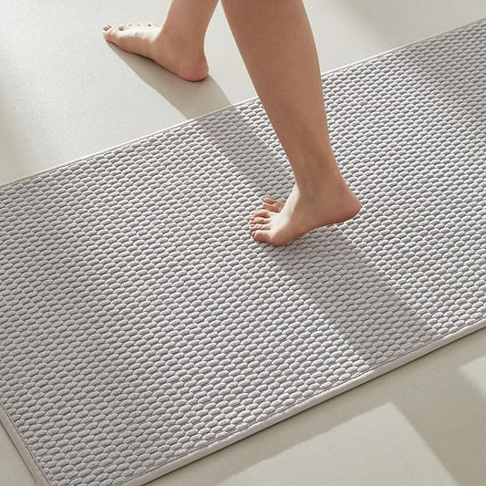 Bathroom Runner Rug, Long Bath Mat Washable Thin Quick Dry Low Pile Bathroom Runner Rugs 24 x 60 Non Slip, Light Grey 24"x60"
