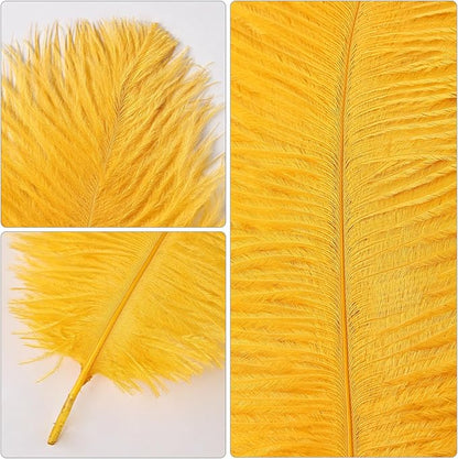 THARAHT Golden Yellow Ostrich Feathers 24pcs Natural Bulk 8-10Inch 20cm-25cm for Crafts Wedding Party Centerpieces Halloween and Home Decoration Feathers