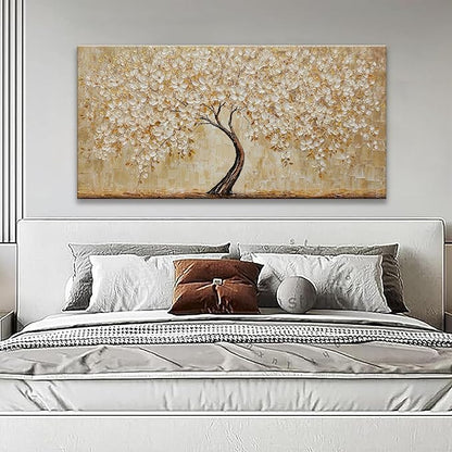 TAIJXAGSG Canvas Wall Art Decor Gold Tree Flower Wall Art Gold Tree Of Life Abstract Wall Decor Painting Pictures Botanical Wall Art For Living Room Bedroom Home Office Artwork 24"X 48"