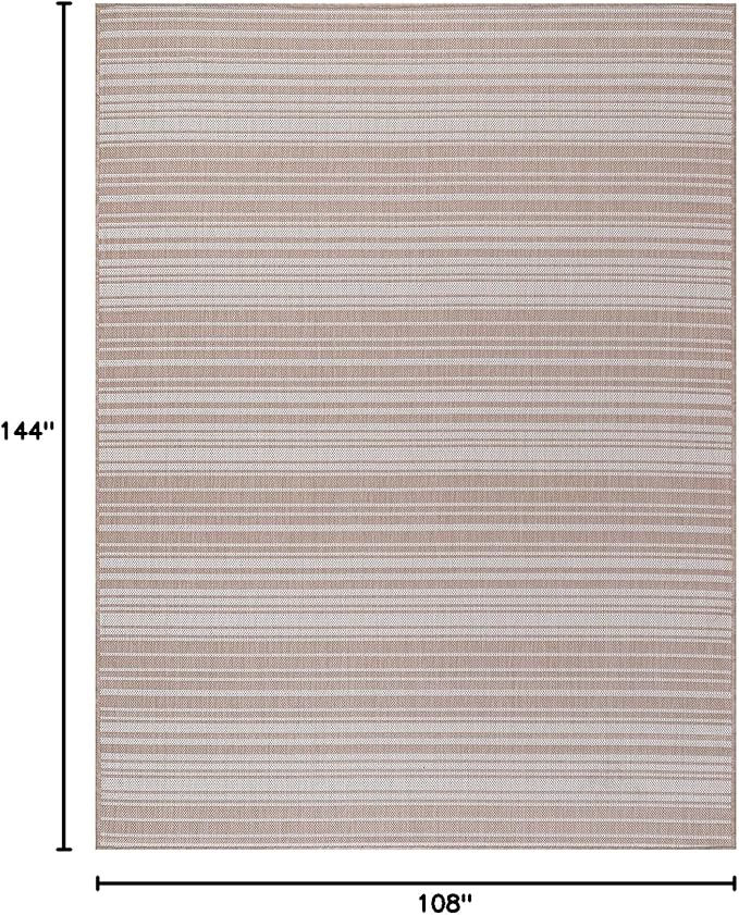 Stripe Outdoor Rug 9x12 Washable Outside Carpet for Indoor Patio Porch Waterproof Easy Cleaning Non Shedding Area Rugs Beige 9 x 12
