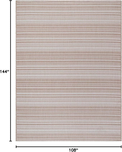 Stripe Outdoor Rug 9x12 Washable Outside Carpet for Indoor Patio Porch Waterproof Easy Cleaning Non Shedding Area Rugs Beige 9 x 12