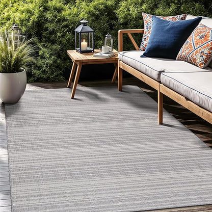 Stripe Outdoor Rug 5x7 Washable Outside Carpet for Indoor Patio Porch Waterproof Easy Cleaning Non Shedding Area Rugs Gray 5 x 7