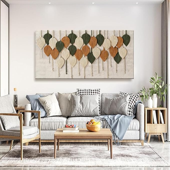 Boho Wall Modern Wall Art Print Paintings Leaves Feather Multicolor Canvas Wall Art Decor For Living Room Bedroom Apartment Kitchen Home Wall Decor 24"W X 48"L Ready To Hanging