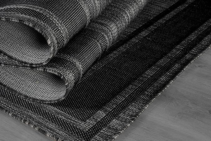 Beverly Rug Large Outdoor Rug 9x12 Modern Bordered Area Rugs for Indoor and Outdoor Patio Deck Porch Garden Waterproof Weather Sun Resistant Washable Outside Carpet (9 x 12 Black)