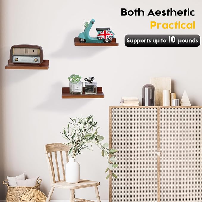 Small Floating Shelves for Wall,5x8.5 Inches Wall Shelf Set of 3,Display Shelf for Bedroom, Bathroom, Kitchen Decor (Dark Walnut)