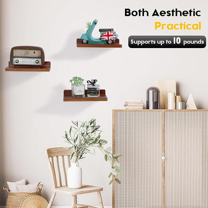 Small Floating Shelves for Wall,5x8.5 Inches Wall Shelf Set of 3,Display Shelf for Bedroom, Bathroom, Kitchen Decor (Dark Walnut)