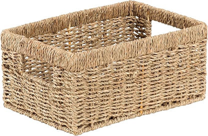 CENBOSS Wicker Baskets (Medium, Seagrass, 1PC) Rattan Storage Baskets for Shelves, Woven Seagrass Holder