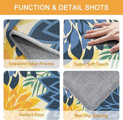 Area Rug 2x6 Yellow Green Washable Entry Rug Multicolored Tropical Botanical Modern Floral Indoor Kitchen Door Mat Entrance Carpet Non Slip for Bedroom Living Room, Porch