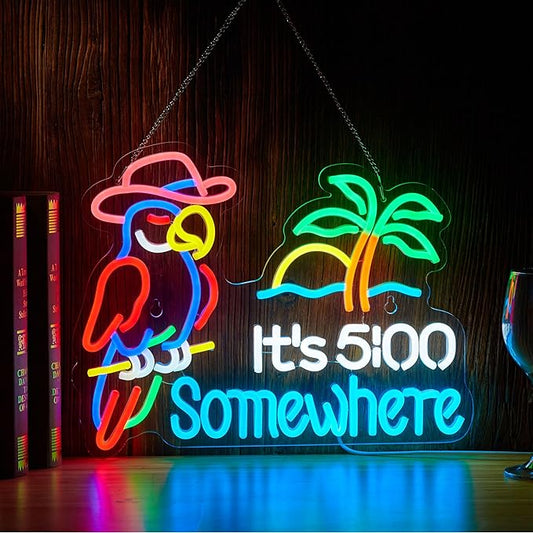 Parrot Its 5 00 O'clock Some Where Neon Sign for Wall Decor USB Powered Five Oclock Dimmable Bar Beer LED Light Man Cave