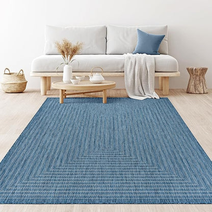 Adiva Rugs Outdoor Indoor Area Rug, Weather Resistant, Easy to Clean, Stain Resistant Floor Mat for Dining Room, Backyard, Deck, Patio (Azure Denim Blue, 6' X 9')